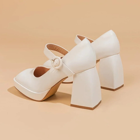 Women 4 Inches High Platform Mary Jane Shoes Chunky Block Heels - Picture 5 of 8